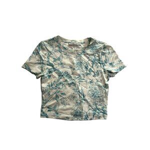 NWOT Alice + Olivia Wo Cindy Printed Crop Tee in Antique Butterfly Off White